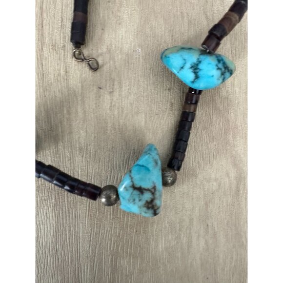 Handcrafted Blue Howlite & Tiger Eye Beaded Necklace With Hook Clasp 16" - Picture 5 of 7